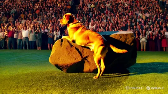 Labrador Lifts Massive Boulder in Thrilling Stadium Scene – AI Generated Video | Hailuo AI