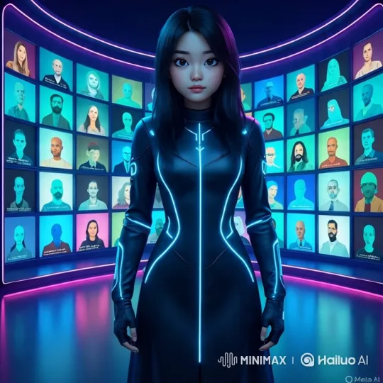 Futuristic Woman Finds Emotional Validation in Digital Hallway – AI Generated Video | Hailuo AI
