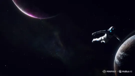 Astronaut Glides Through Space Between Planets – AI Generated Video | Hailuo AI