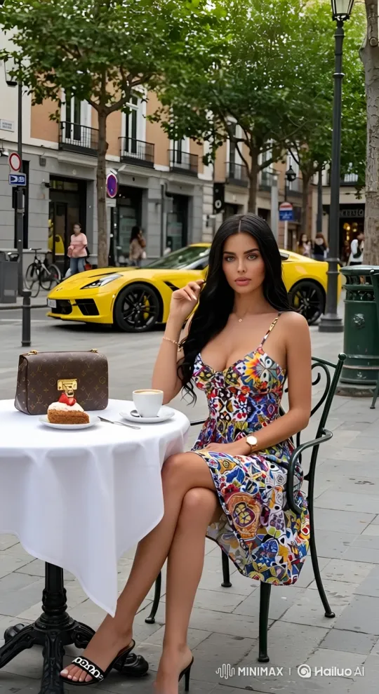 Woman Enjoying Coffee at Sidewalk Cafe – AI Generated Video | Hailuo AI
