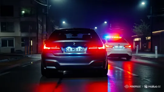 High-Speed Police Chase of BMW M5 F90 in the City Night – AI Generated Video | Hailuo AI