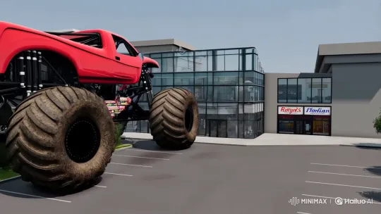 Monster Truck Demolishes Modern Shopping Mall – AI Generated Video | Hailuo AI