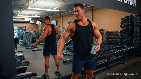 Muscular Man Flexes and Chugs Protein Shake in Gym – AI Generated Video | Hailuo AI