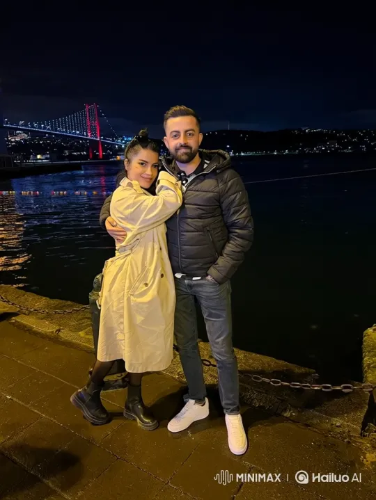 Family Portrait: Couple and Daughter on Night Pier – AI Generated Video | Hailuo AI