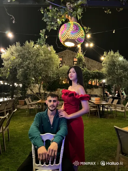 Couple's Intimate Moment in a Garden Restaurant – AI Generated Video | Hailuo AI