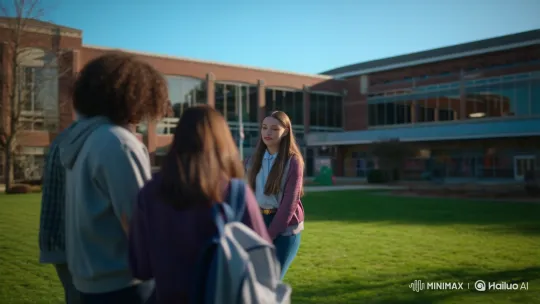 Teen's Tranquil Moment with Friends in Schoolyard – AI Generated Video | Hailuo AI