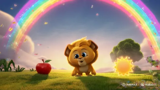 Baby Lion Cub Teaches Colors in Magical Meadow – AI Generated Video | Hailuo AI