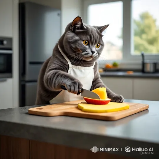 Focused Cat Mimics Cooking with Determined Scratching – AI Generated Video | Hailuo AI