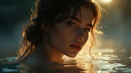 Young Woman's Serene to Concerned Transformation by Lake – AI Generated Video | Hailuo AI