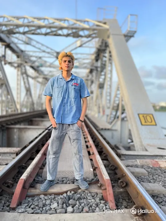 Young Man Meets Older Gentleman on Railway Bridge – AI Generated Video | Hailuo AI