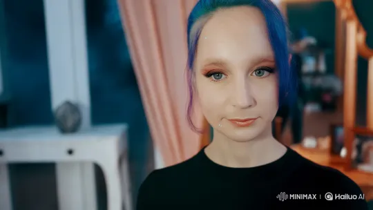 Woman with Blue Hair Meets Majestic White Wolf – AI Generated Video | Hailuo AI