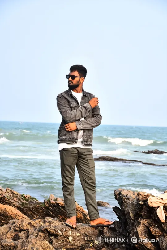 Man Contemplates Ocean in Pensive Pose – AI Generated Video | Hailuo AI