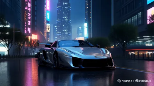 Sports Car Transforms into Robot on Wet City Street – AI Generated Video | Hailuo AI