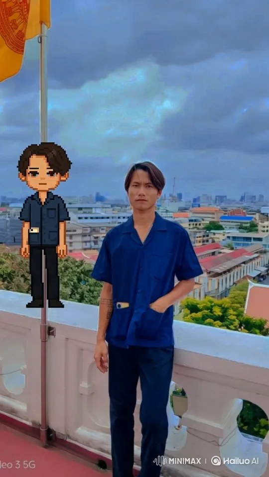 Young Man and Avatar on Rooftop: 180-Degree Pan – AI Generated Video | Hailuo AI