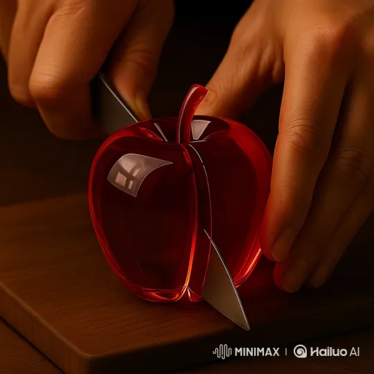 Artistic Glass Apple Cut in Half with Precision – AI Generated Video | Hailuo AI