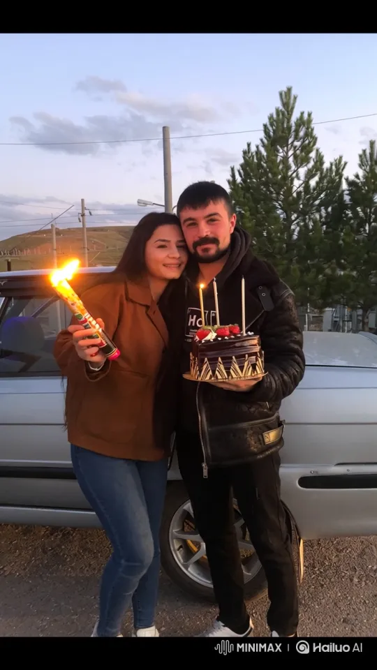 Family Celebrates Birthday Outdoors with Cake and Sparklers – AI Generated Video | Hailuo AI