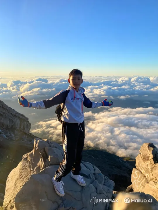 Boy on Summit to Earth from Space Panorama – AI Generated Video | Hailuo AI