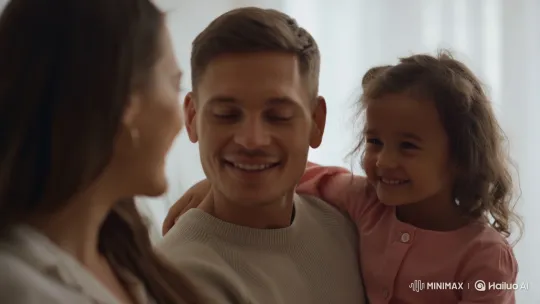 Family Laughs in Softly Lit Home - Realistic Video Clip – AI Generated Video | Hailuo AI