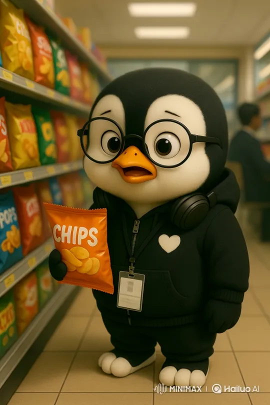 Penguin Resists Chips, Chooses Beer at Convenience Store – AI Generated Video | Hailuo AI