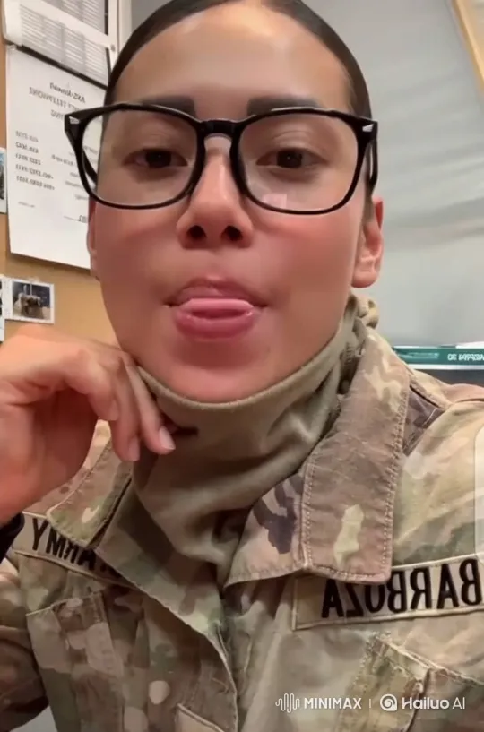 Woman in Military Uniform Expresses Joy and Engages in Silent Chat – AI Generated Video | Hailuo AI