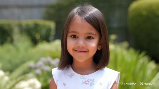 4-Year-Old Girl Tenderly Hugs Camera in Sunny Garden – AI Generated Video | Hailuo AI