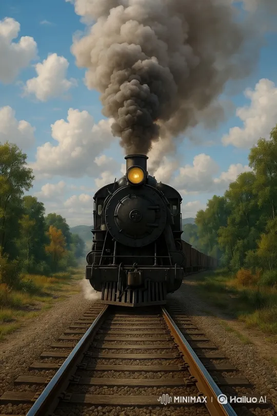 Classic Steam Engine Charges on Rustic Tracks – AI Generated Video | Hailuo AI