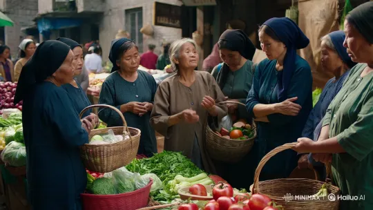 Elderly Woman Discusses Food Program Concerns in Market – AI Generated Video | Hailuo AI