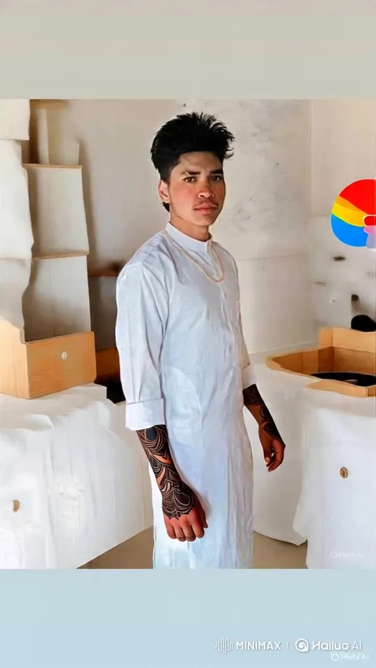 Minimalist Portrait of Tattooed Man in White Room – AI Generated Video | Hailuo AI