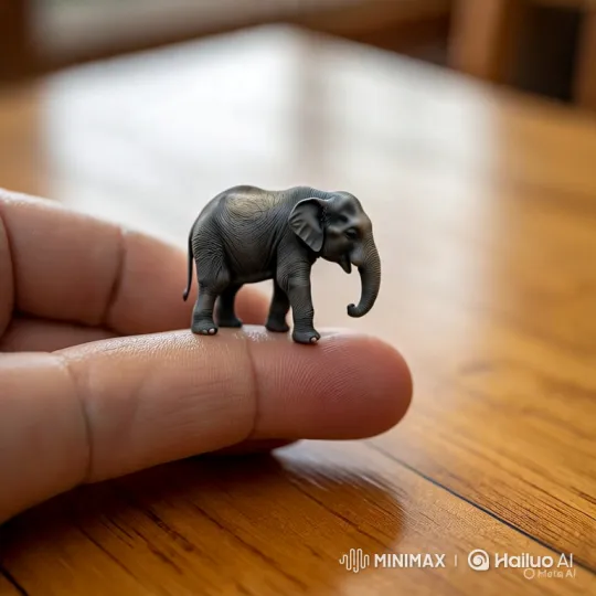 Miniature Elephant Walks on Human Finger – AI Generated Video | Hailuo AI