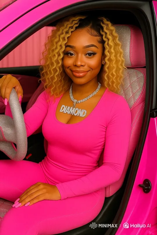 Woman exits car, blogs, waves, and smiles for camera. – AI Generated Video | Hailuo AI