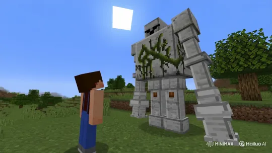 Minecraft: Character Knocked into Air by Iron Golem – AI Generated Video | Hailuo AI