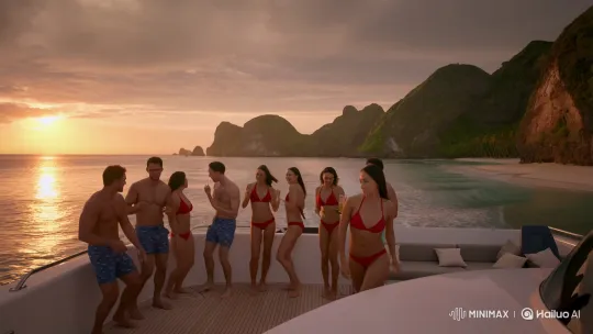 Luxury Yacht Dance in Golden Hour Sunset – AI Generated Video | Hailuo AI