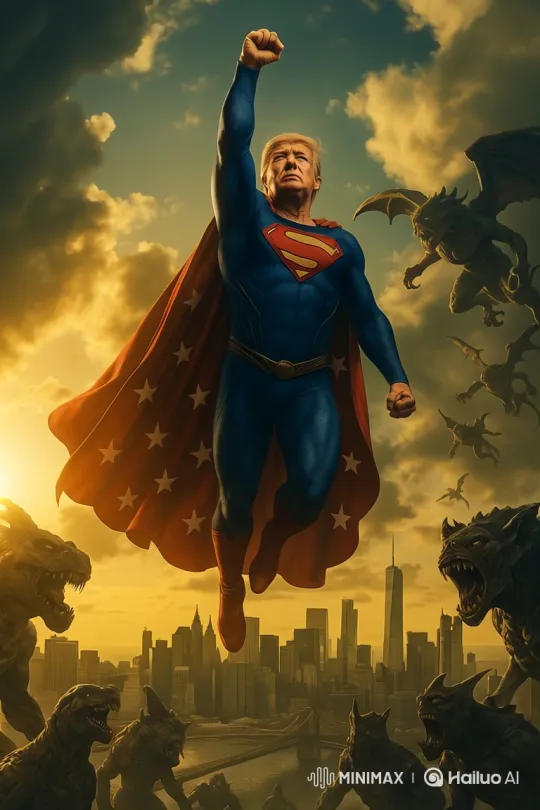 Trump-Superhero Battles Enemies in Patriotic Flight Video – AI Generated Video | Hailuo AI