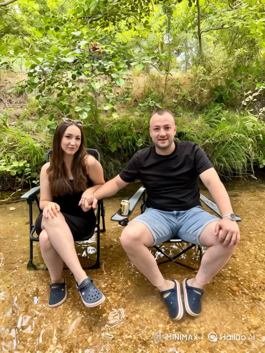 Family Embraces in Summer Stream's Warm Light – AI Generated Video | Hailuo AI