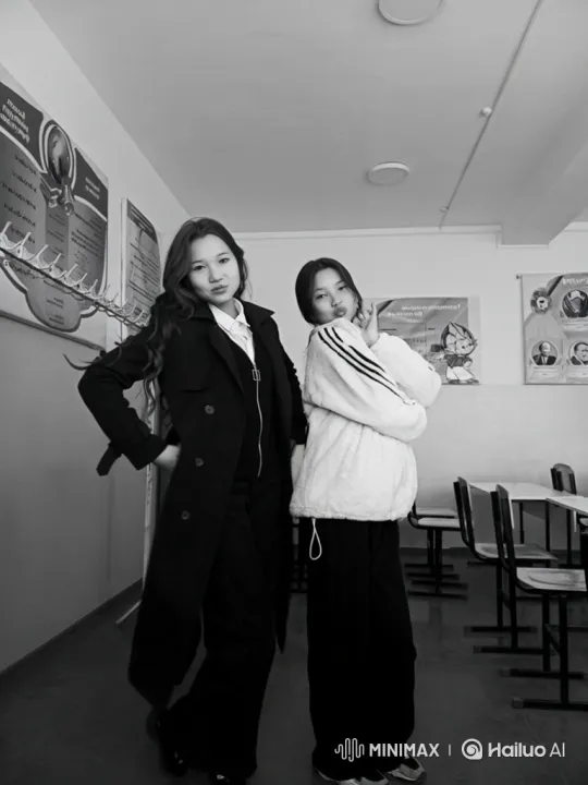 Young Women's Playful Interaction in Classroom Setting – AI Generated Video | Hailuo AI