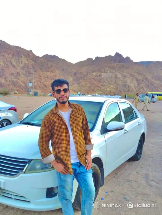 Young Man Smiles confidently leaning against a white car – AI Generated Video | Hailuo AI