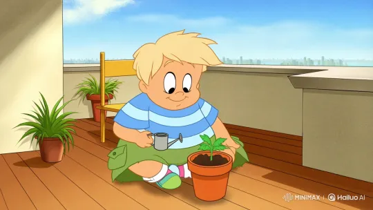 Young Toby Watches Flowerpot on Balcony – AI Generated Video | Hailuo AI