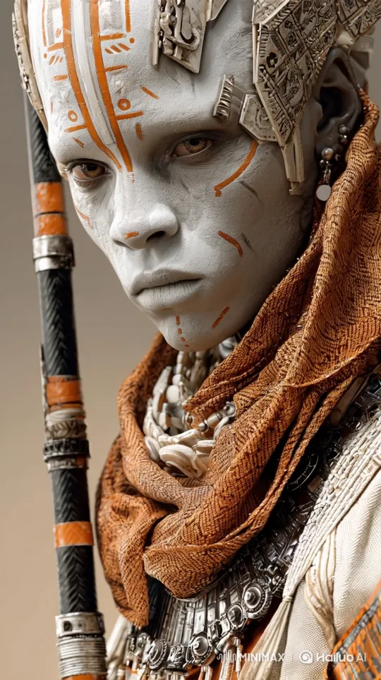 Intense Portrait of a Person with Intricate Facial Patterns – AI Generated Video | Hailuo AI