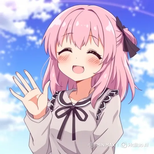 Cheerful Anime Girl Waves in Breezy Sky Setting – AI Generated Video | Hailuo AI