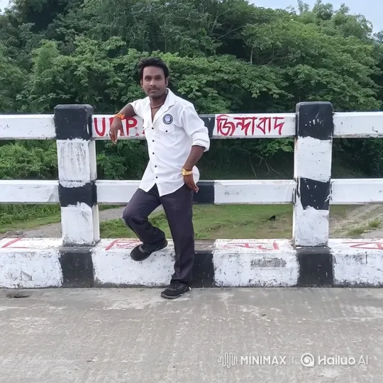 Man Smiles Gently on Bridge Amidst Lush Greenery – AI Generated Video | Hailuo AI