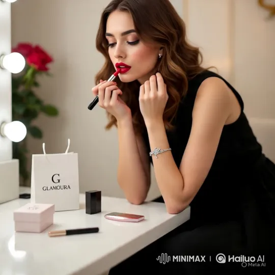 Stylish Woman Advertises GLAMOURA Lipstick with Grace – AI Generated Video | Hailuo AI