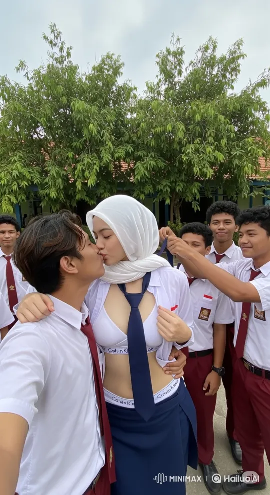Young Couple Passionately Kisses in Schoolyard – AI Generated Video | Hailuo AI