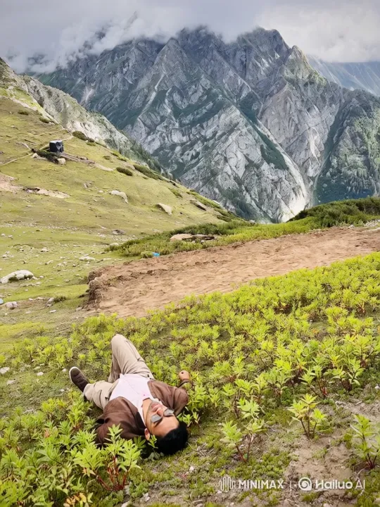 Man Sleeps Peacefully on Mountain Slope – AI Generated Video | Hailuo AI