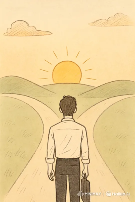 Man at Crossroads with Rising Sun – AI Generated Video | Hailuo AI