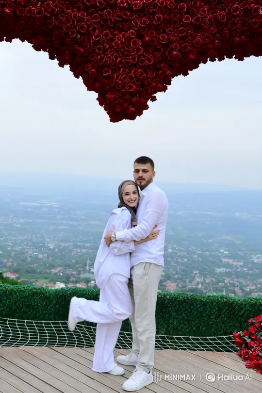 Family Embraces on Observation Deck Amidst Roses – AI Generated Video | Hailuo AI