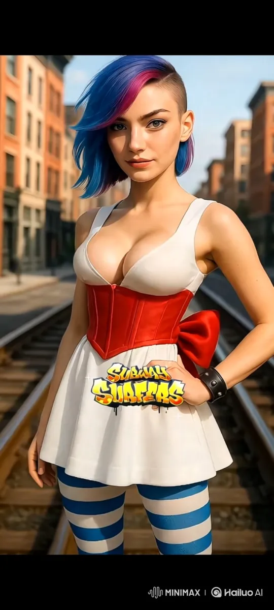 Woman Transforms Outfit While Running on Train Tracks – AI Generated Video | Hailuo AI