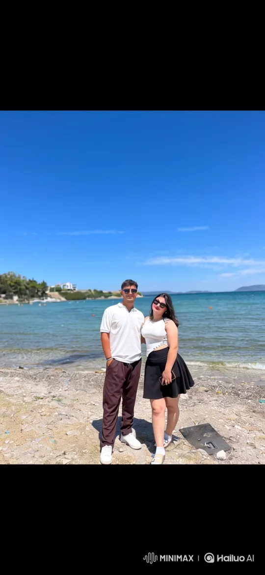Young Couple and Child Embrace on Beach in Warm Light – AI Generated Video | Hailuo AI