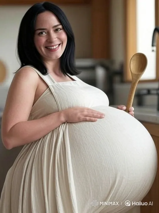 Pregnant Woman's Joyful Belly Rub in Kitchen – AI Generated Video | Hailuo AI