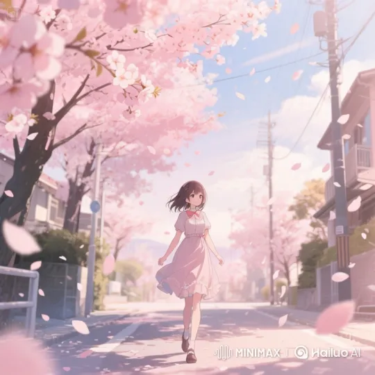 Young Girl Walks Through Cherry Blossom Path – AI Generated Video | Hailuo AI