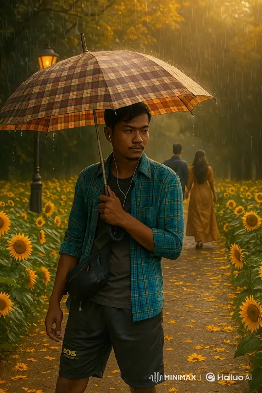 Young Man's Sorrow as Umbrella Blows Away in Sad Path Scene – AI Generated Video | Hailuo AI